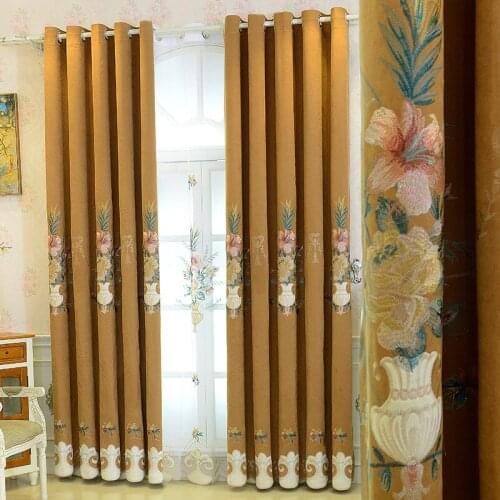European-style Large Vase Embroidered Curtains High-end Villa Living Room High-end Blackout Bedroom Curtain Tulle Valance Custom