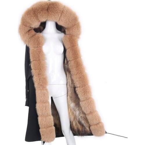 2021 New Waterproof Parka Real Fur Coat X-long Winter Jacket Women Natural Fox Fur Collar Thick Warm Outerwear Detachable