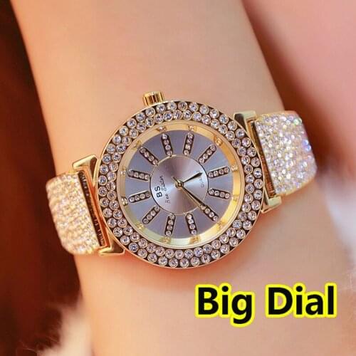 Bs Bee Sister Full Diamond Watch For Women Luxury Brand Big Dial Ladies Wrist Watches Quartz Female Crystal Unique Reloj Mujer