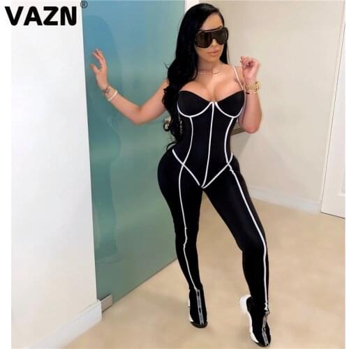 VAZN Hot 2020 Fashion Ribbed Fitness Active Rompers Womens Jumpsuit Sexy Fashion Sleeveless Sporty Long Jumpsuits
