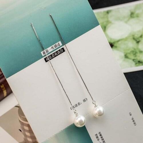 925 Silver Earrings For Women Minimalism Long Tassel Earrings Ear Line pendientes Pearl Silver Earring Women Earrings