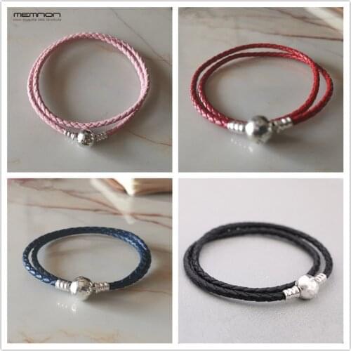 Four Colors 925 sterling silver Leather Bracelets For Woman DIY Making Fit Clip Charms Beads Bracelets Bangles Jewelry
