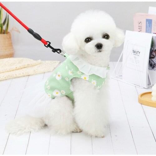 Dog Dress Summer Leash Floral Denim Dresses Cute Skirt Clothing For Cat Chihuahua Apparel Dog Wedding Dress