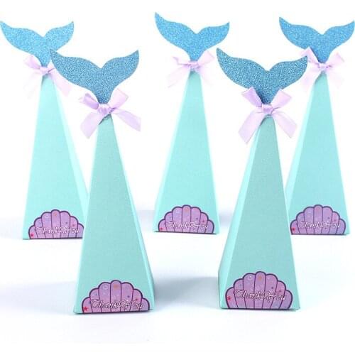 10/20/50/100pcs 6x6x17.5cm Silk Bow Fishtail Candy Box / Blue Peacock Box With Diamonds Wedding Party Birthday Baby Shower Decor