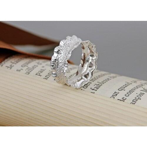 100% 925 sterling silver simple female folds irregular sand surface ring for children