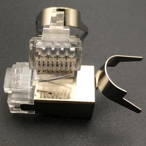 100PCS Golden RJ45 Connector Network Cable Connector Cat7 RJ45 plug shielded 8P8C Network Crimp Connectors 1.3mm 1.5mm