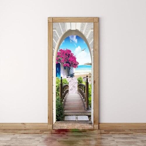 2PCS/set 77x200cm 3D Decoration Adhesive Wall Against The Door on The Seaside Scenery, Strong Waterproof Antifouling Post