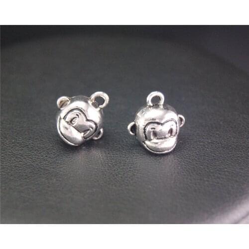 20pcs Silver Color Cute Monkey Fit Bracelets Necklace DIY Metal Jewelry Making 12x13mm A2045
