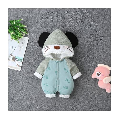 2020 Infant Baby Boys Girls Cartoon Jumpsuit Bear Fleece Hoodie Romper Clothes Jumpsuit Toddler Kids Clothes Winter Warmer Suit