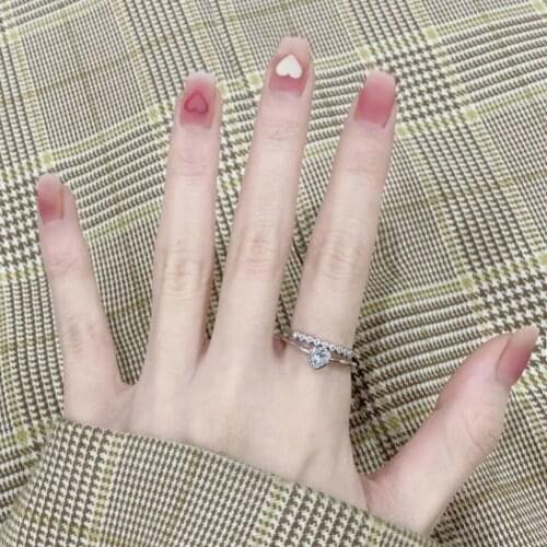 24Pcs Ballerina Fake Nails Artificial False Nail Tips For Office Home With Glue Sticker Heart Artifical Nails Press On Nails