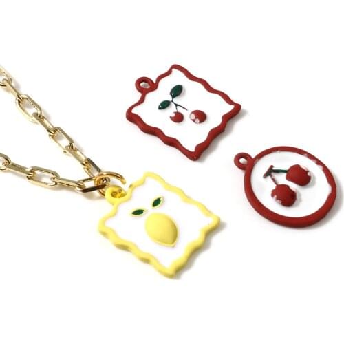 5 PCs Vintage Cute Cherry Charms Pendant For Jewelry Making Cute Lemons Enamel Earrings Necklace DIY Accessories Fashion Party