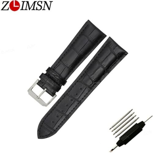 ZLIMSN Top Brand High Quality New Watch Accessories Genuine Leather Calf Black Business Strap 24mm