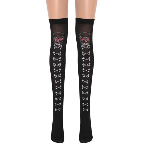 Black Women Gothic Skull Skeleton Sexy Stockings 2021 Hipster Lady Dark Halloween Thin Contrast Color Street Outdoor Long Sock