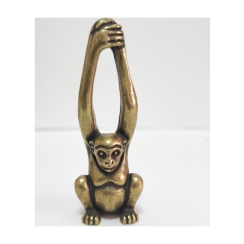 China pure brass Long arm monkey small statue
