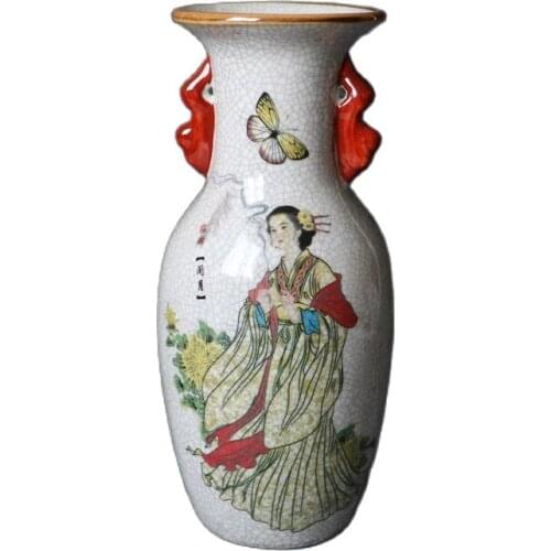 Jingdezhen antique porcelain powder color crack beauty mink cicada vase home decoration