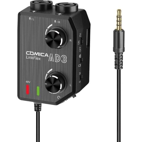 CoMica LINKFLEX AD3 Two-Channels XLR/3.5mm/6.35mm-3.5mm Audio Preamp Mixer Adapter Interface For 3.5mm DSLR Cameras Smartphones