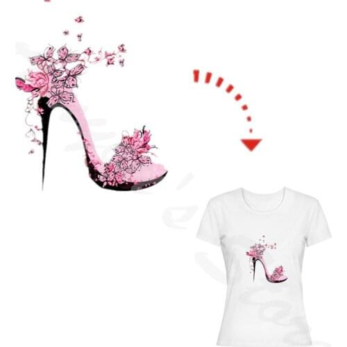 Flower High Heels Styling Patches Iron On Transfers For Clothing Women DIY Stickers Decoration Washable Thermal Press Pyrography
