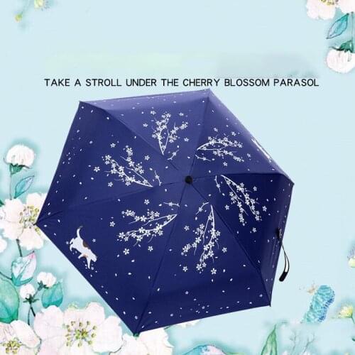 Cherry Blossoms Flower Umbrella Rain Women uv Charm Animal Cat Umbrella For Womens Windproof Folding Umbrella Women Gift Parasol