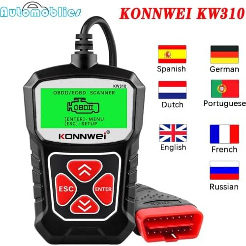KONNWEI KW310 OBD2 Scanner for Auto OBD 2 Car Scanner Diagnostic Tool Automotive Scanner Car Code Reader Tools Russian PK Elm327