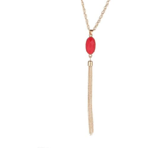 Long Golden Silver Plated Chains Tassel Red Pink Blue Acrylic Bead Necklace for Women