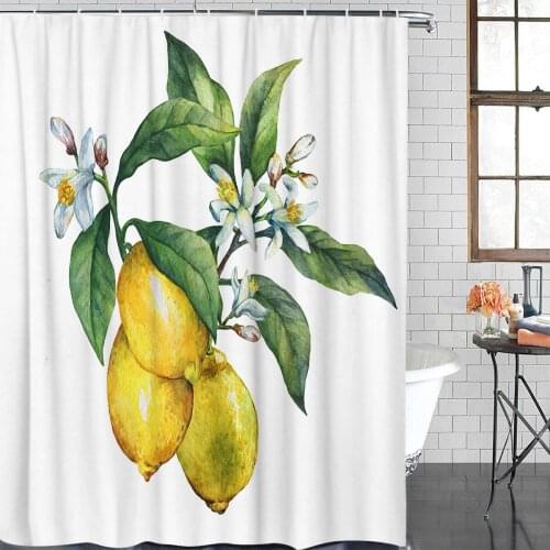 Eco-Friendly Shower Curtain Plant Lemon Flowers Printed Shower Curtain Bathroom Decor Waterproof Fabric Bath Shower Curtain