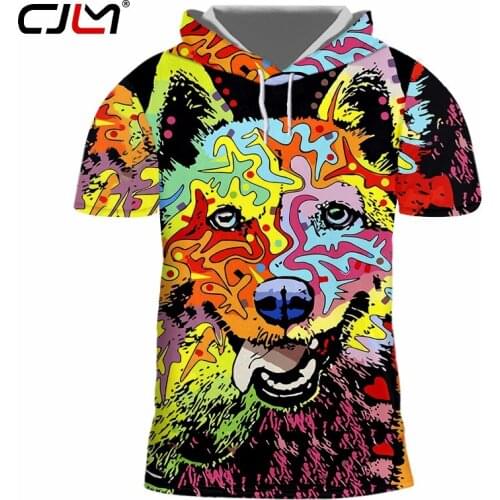 CJLM Mens New 3D Printed Hooded Tshirt Colorful Funny Animal T Shirt Dog Pattern Clothing Unisex Wholesale Oversized 5XL