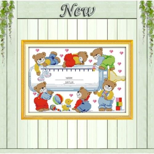 Little bear growth record painting home decor counted print on fabric DMC 14CT 11CT Cross Stitch Needlework kits Embroidery Sets