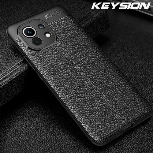 KEYSION Shockproof Case for Xiaomi Mi 11 5G luxury leather texture soft silicone Phone Back Cover for Xiaomi Mi 11 Mi 10 Ultra