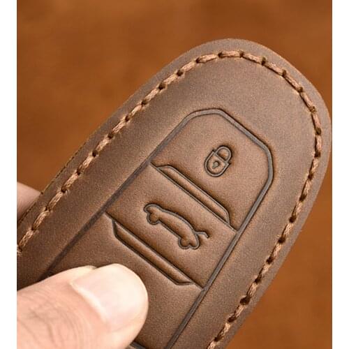 Leather Car Key Case Full Cover fob For Peugeot 308 408 508 2008 3008 4008 5008 Citroen C4 C4L C6 C3-XR Auto Accessories