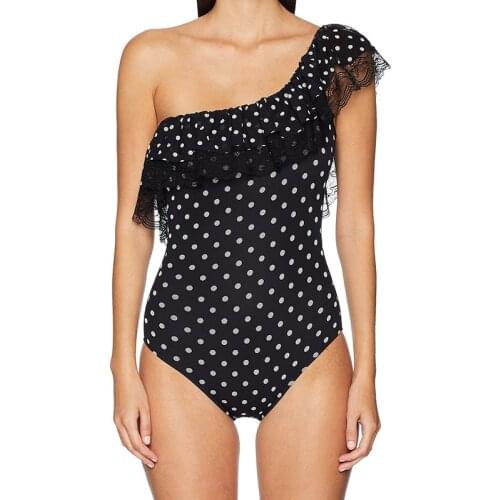 2019 Hot-sale Women Sexy Dot Printing Padded Wireless One Shoulder One Piece Swimsuits