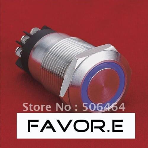 * Stainless steel 19mm IP65 5A/250VAC ring illuminated 1NO 1NC Momentary LED metal Push Button Switch Flat round screw terminal