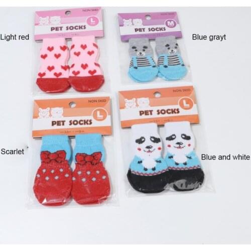 4 pcs Soft Pet Knits Socks Warm Puppy Dog Shoes Cute Cartoon Anti Slip Skid Socks for Small Dogs Wear Slip On Paw Protector