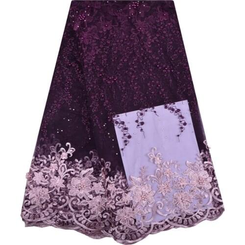 Latest African French Lace Fabric High Quality Beaded Tulle Lace Fabric 2018 French Lace Fabric For Wedding 5 Yards/Lot 1241