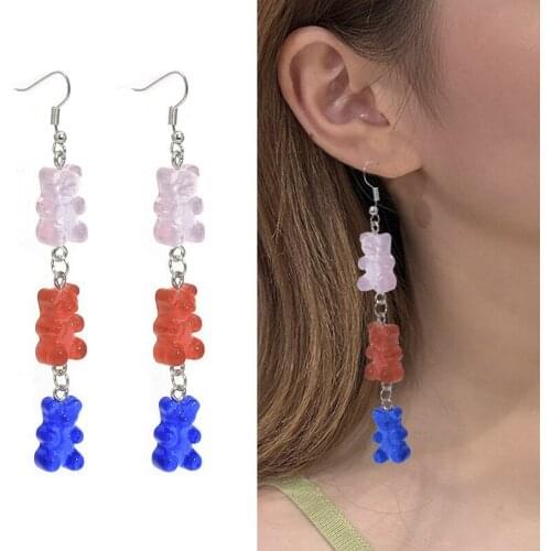 New Fashion Sequins Resin Gummy Bear Dangle Earrings for Women Girl DIY Cartoon Animal Bear Earrings Creative Drop Jewelry Gifts