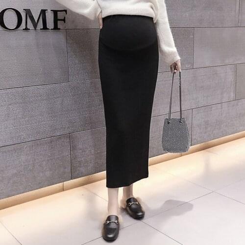 The new maternity dress half-length skirt spring and autumn new mid-length knit back slit skirt bag hip skirt fashion all-match