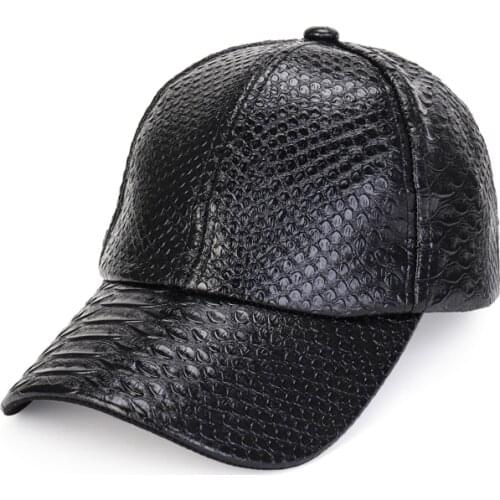 New Fashion PU Snake Leather Baseball Caps For Women Vintage Solid Black Faux Leather Cap Hip Hop Men Casual Snapback B1