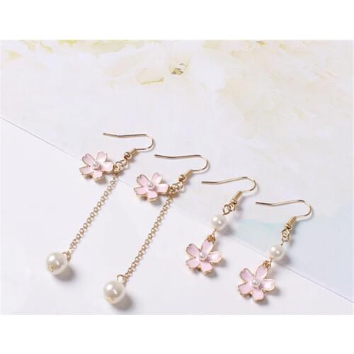 The New Cherry Earrings Jewelry Source Factory Wholesale Japanese Original Cherry Blossom Series Pearl Tassel Japanese Earrings