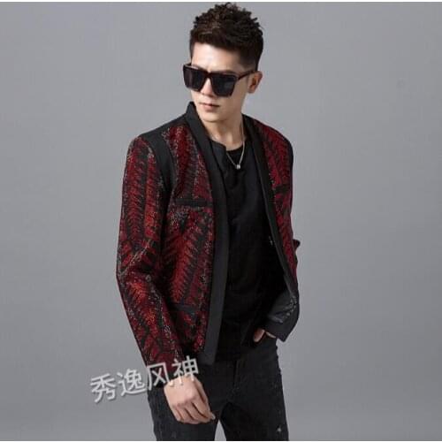 New hot drilling mens fashion trend bright diamond suit nightclub singer Slim suit jacket jacket fashion heavy work costume XXL