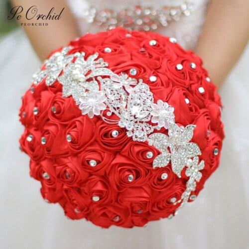 PEORCHID Brooch Bouquet Red Bridal Flower Wedding Bouquets Artificial Accesorios De Novia Prom Corsage Groom Boutonnieres