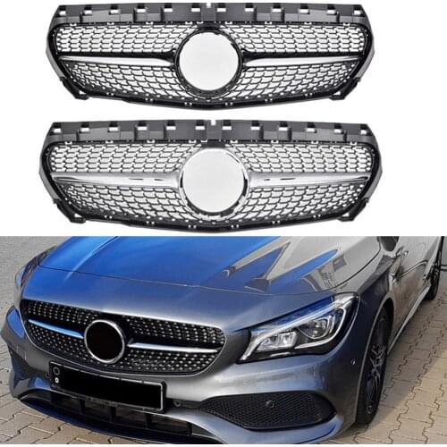 Front Racing Billet Bumper Grille Cover For Mercedes Benz W117 CLA Class 2017 2018 2019 Diamond Black Silver