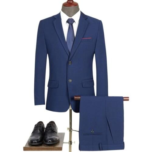 Jacket+Pants) High Quality 2 Pcs Set Mens Wedding Suit Male Slim Fit Business Office Plus Size Blazer Trousers Coats Men Suit