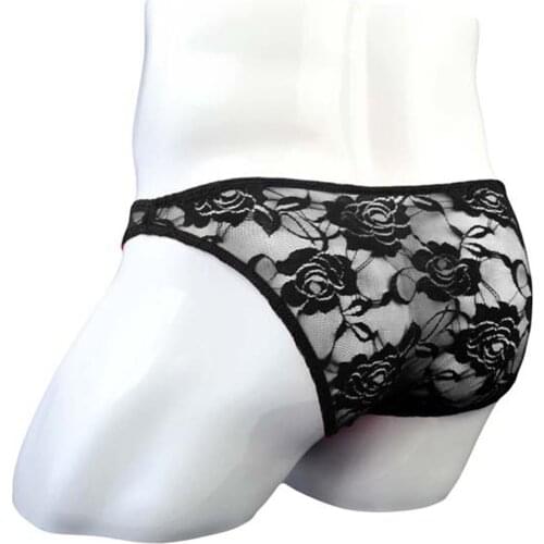 Sexy Men Brief Underwear Low Waist Male Lace Rose Underpants Breathable Panties Slip Homme ZJH498