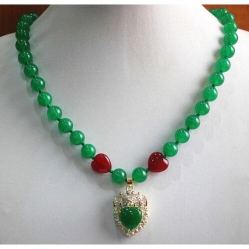 Ping wholesales/retail simply style 18inches 8mm green Jade necklace green Jade crystal plated pendant
