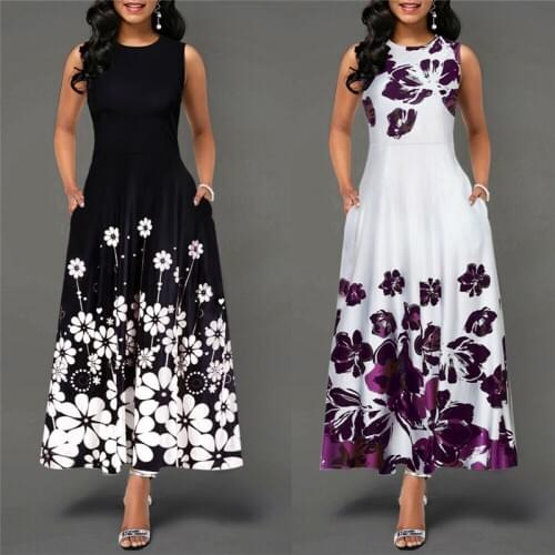 White Sleeveless O Neck Floral Print Women Vestidos Sexy Bodycon Dress Summer 2019 Boho Maxi Dresses Sexy Office Dress Lady
