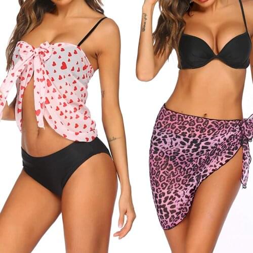 Heart Print Beach Skirt Leopard Cover Up Womens Summer Bikini Cover-Up Fashion Short Skirts Bathing Suit Swimwear