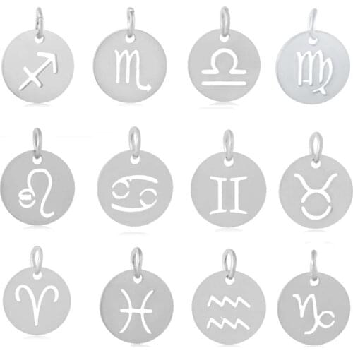 12pcs/lot Stainless Steel Full Polished All 12 Signs Zodiac Charm Pendant for Necklace Bracelet Jewelry Making