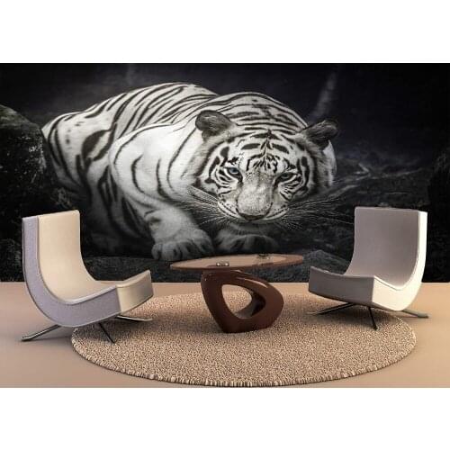 Custom Wallpaper Murals Black White Tiger Self Adhesive Vinyl Wall Sticker Wall Paper Art Wall Painting Living Room