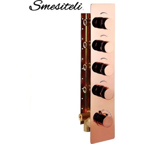 Rose Brass Riund 5 Dial 4 Way Thermostatic Control Mixing Diverter Valve Faucet Bath Wall Mounted Hot And Cold Mixer Water Taps