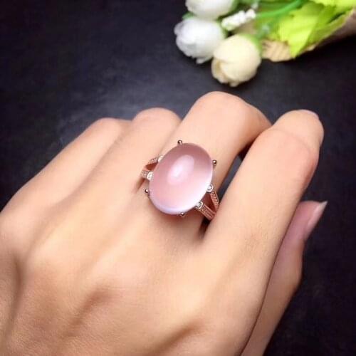 Rose Quartz Ring 925 sterling silver inlaid Natural And Real Rose Quartz 12*16mm High quality For Men or Woman