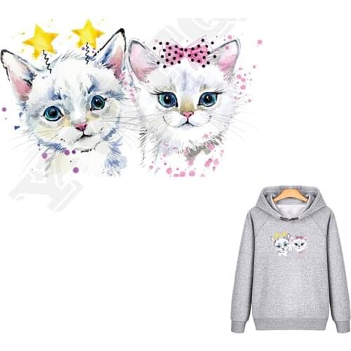 Two Cats Friend Stickers For Clothes Badges Diy Accessory Clothing Deco Heat Transfer New Design Washable Iron Patch